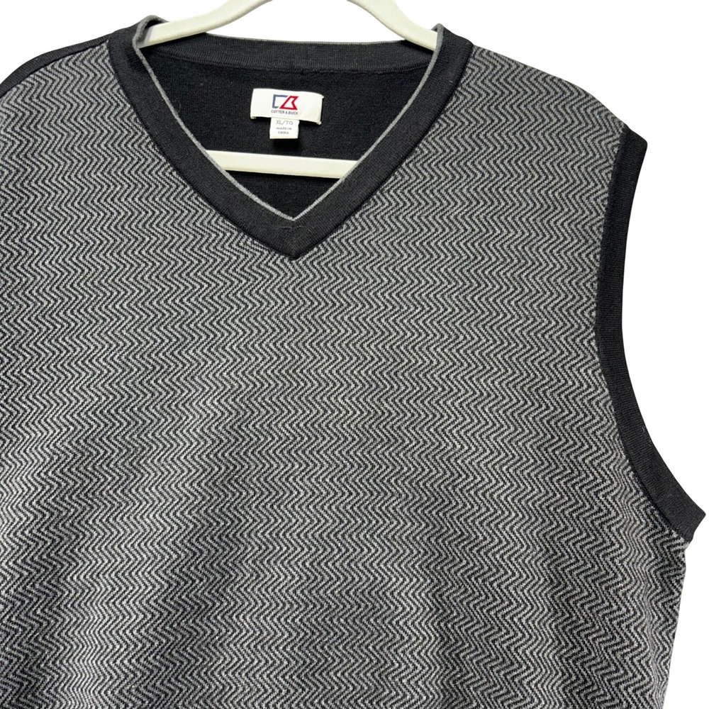 Cutter & Buck Sweater Vest Mens XL Black Gray Silk Blend Minimalist‎ Preppy